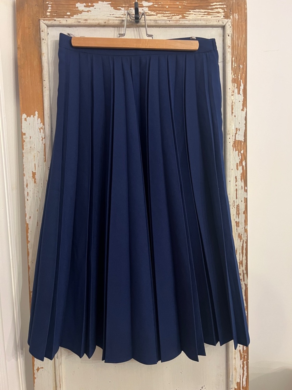 Vintage Pleated Navy Midi Skirt - Picture 1 of 5